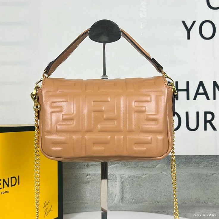 Affordable HOT Bag FF In Mini Brown Fendi Leather Motif Baguette Nappa 0716